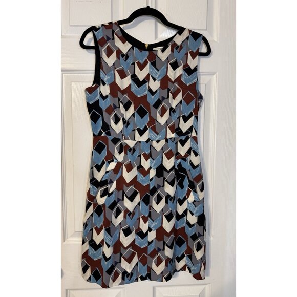 Diane Von Furstenburg Dress 6 Stretch Silk Blue Maroon Pockets Sleeveless Summer - Picture 10 of 11